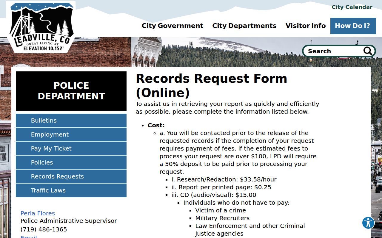 Official Leadville Police criminal justice records request form