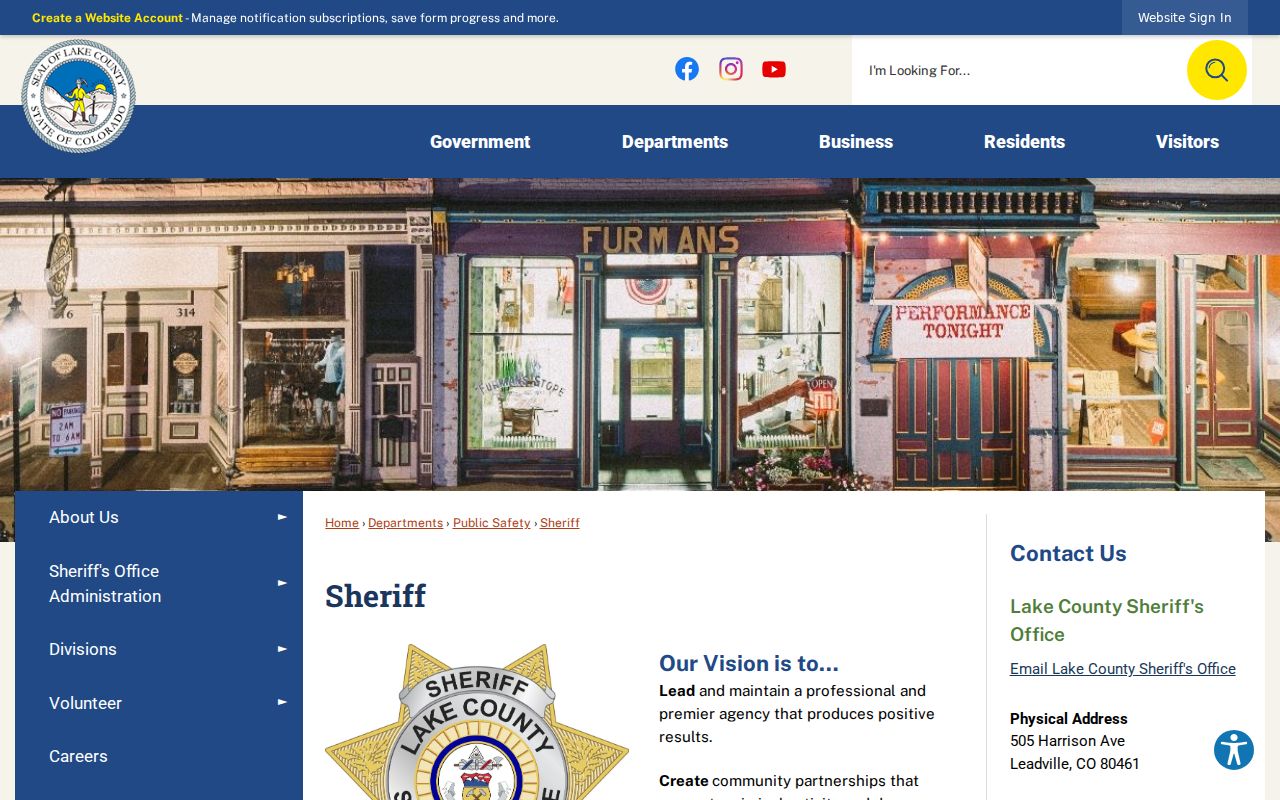 Official Lake County Sheriff office page and public contact information